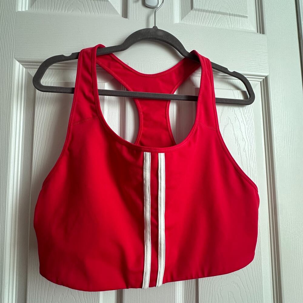 Old Navy Active Go Dry Racerback Sports Bra Red w Double White Stripes XXL